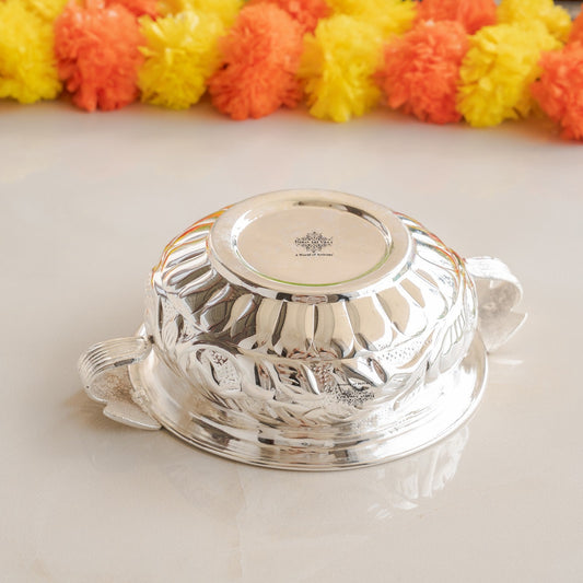 Silver Plated Urli With Both Side Handle - Elegant Home Decor Item - 15.75cm