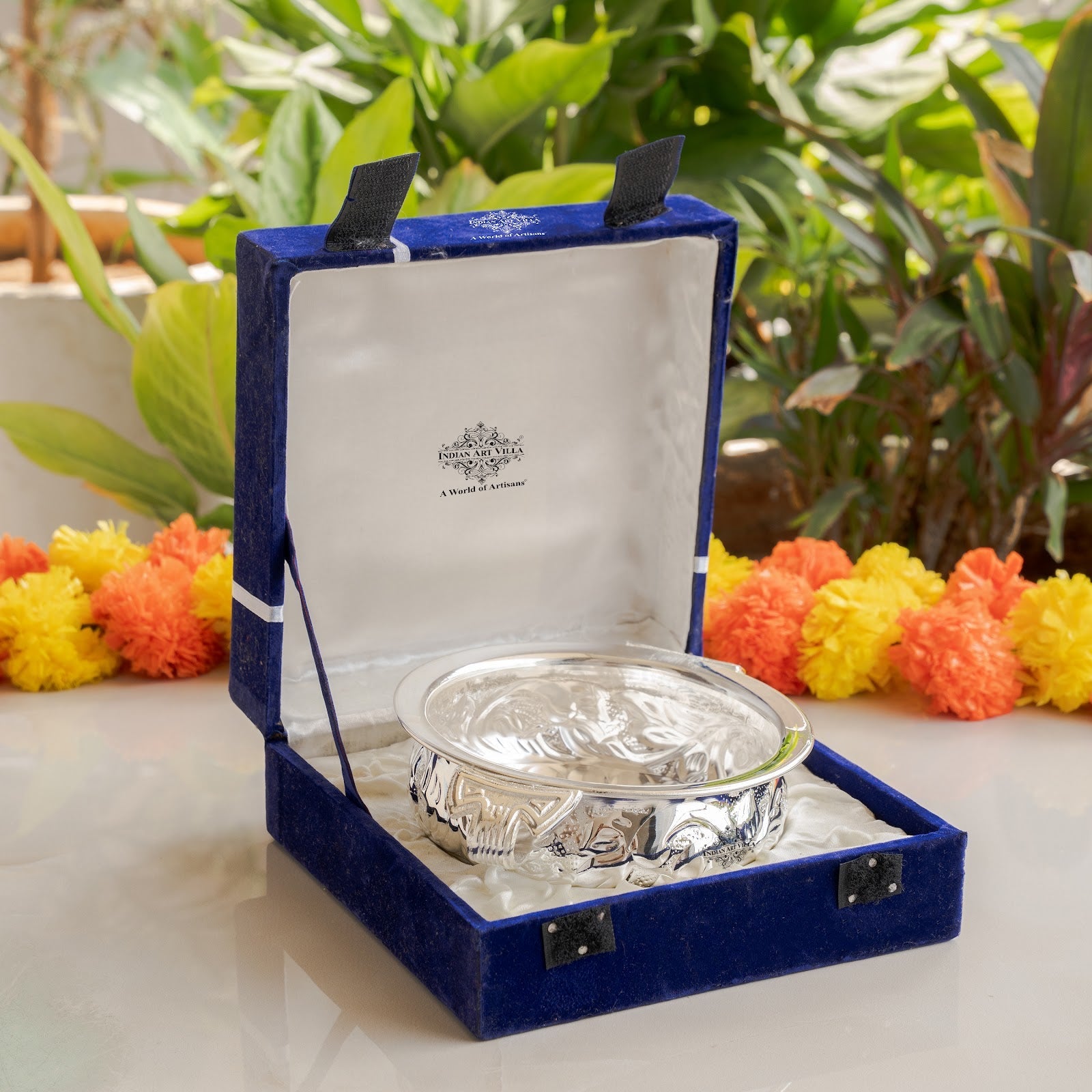 Silver Plated Urli With Both Side Handle - Elegant Home Decor Item - 15.75cm