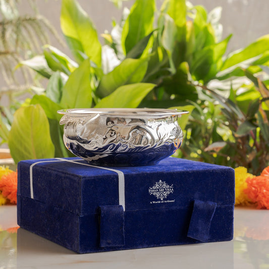 Silver Plated Urli With Both Side Handle - Elegant Home Decor Item - 15.75cm