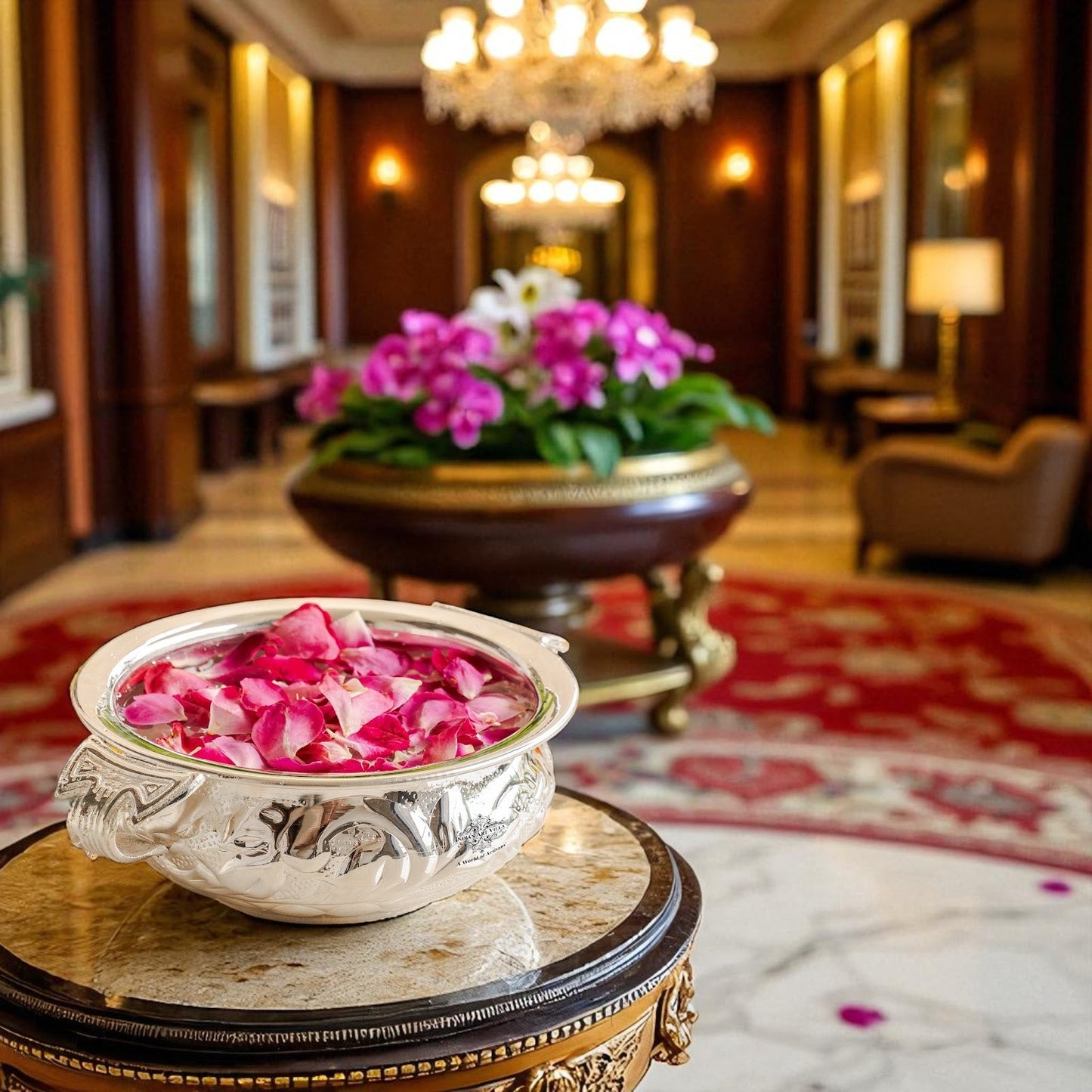 Silver Plated Urli With Both Side Handle - Elegant Home Decor Item - 15.75cm