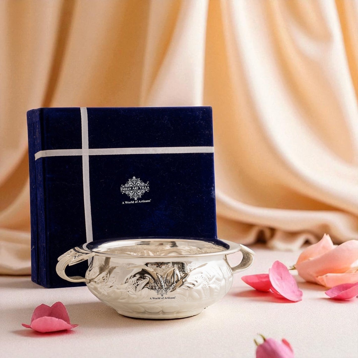 Silver Plated Urli With Both Side Handle - Elegant Home Decor Item - 15.75cm