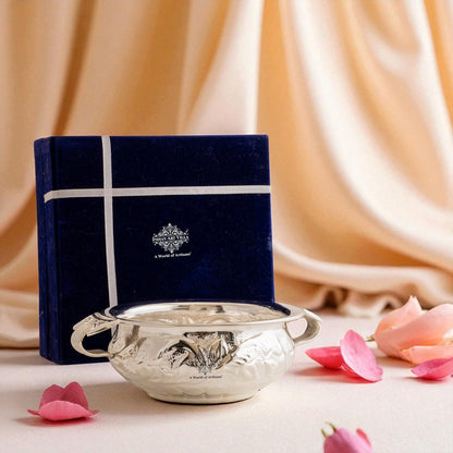 Silver Plated Urli With Both Side Handle - Elegant Home Decor Item - 15.75cm