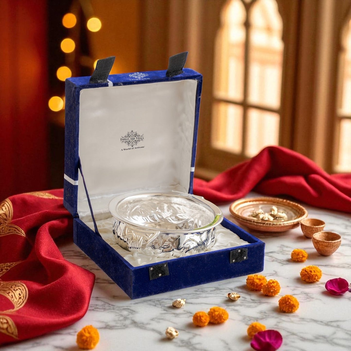 Silver Plated Urli With Both Side Handle - Elegant Home Decor Item - 15.75cm