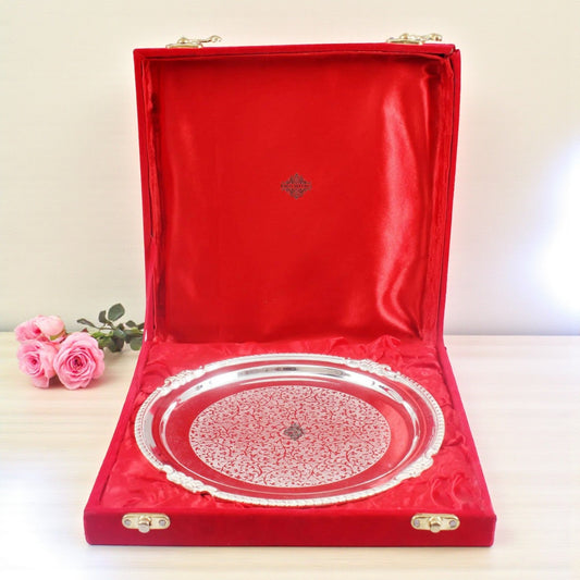 Handcrafted Pure Silver Plated Designer Quarter Plate For Gifting