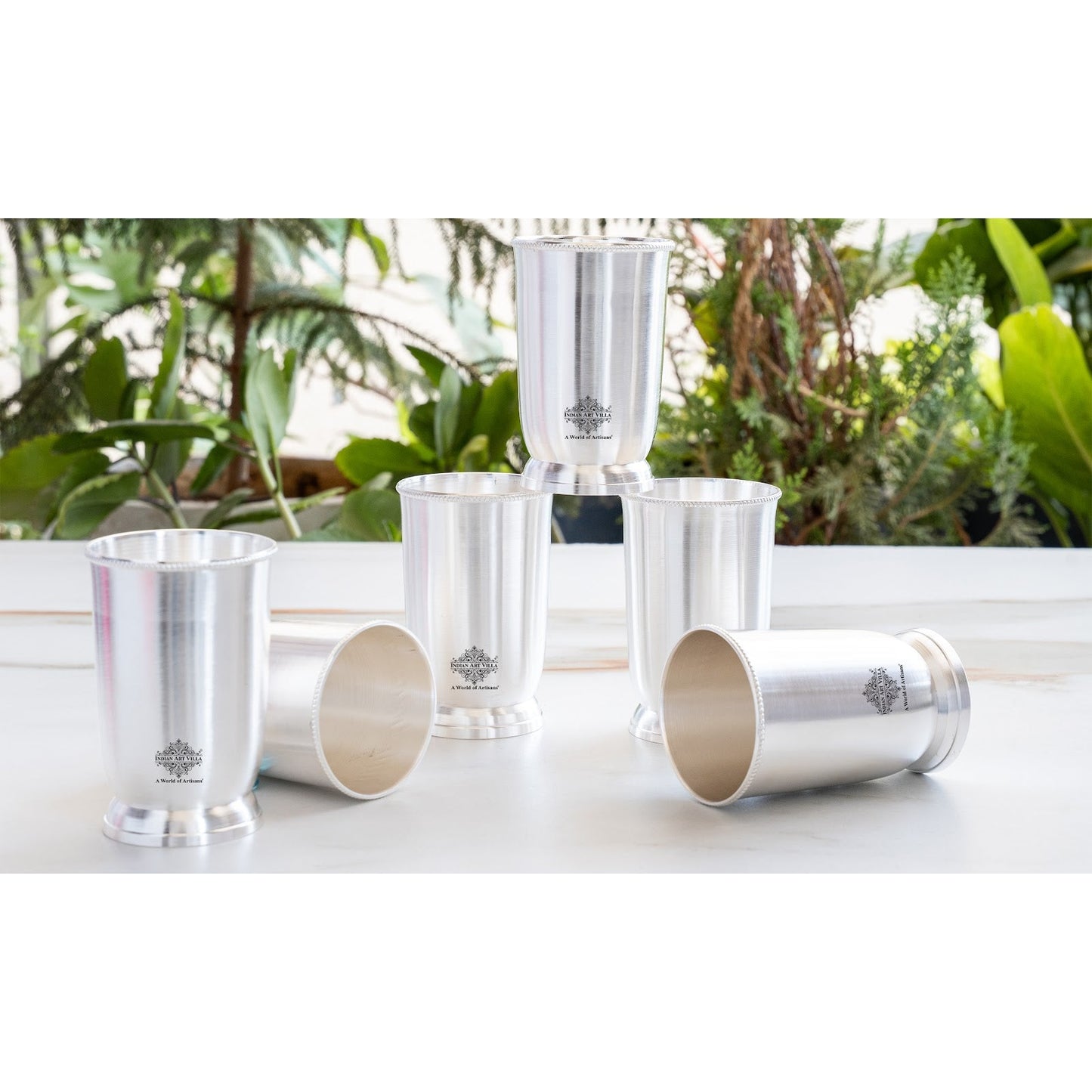 Handcrafted Pure Silver Plated Glass with Plain Design, Drinkware, Serveware, Tableware