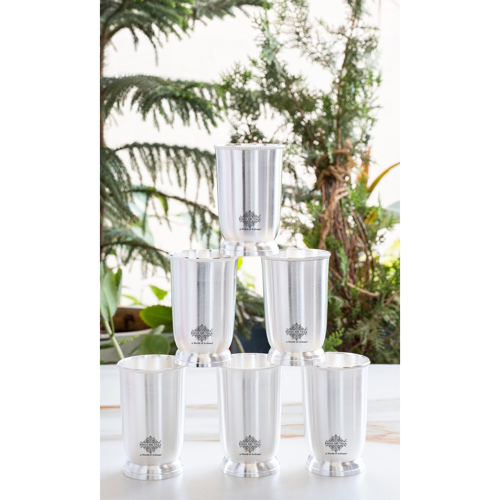 Handcrafted Pure Silver Plated Glass with Plain Design, Drinkware, Serveware, Tableware