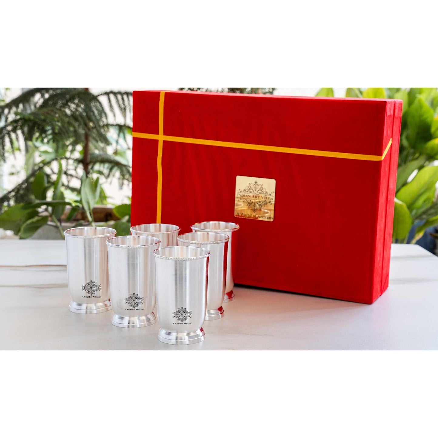 Handcrafted Pure Silver Plated Glass with Plain Design, Drinkware, Serveware, Tableware