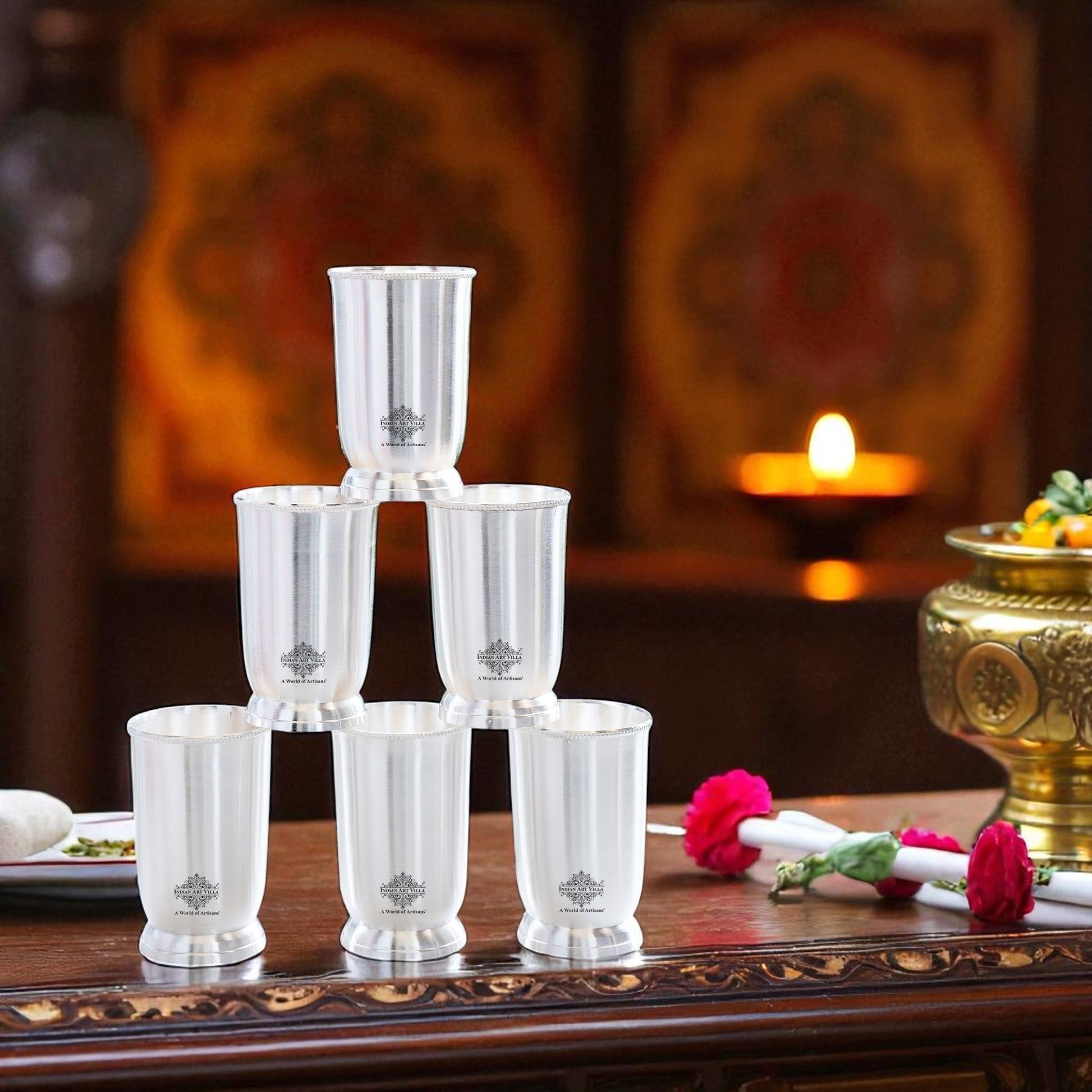 Handcrafted Pure Silver Plated Glass with Plain Design, Drinkware, Serveware, Tableware