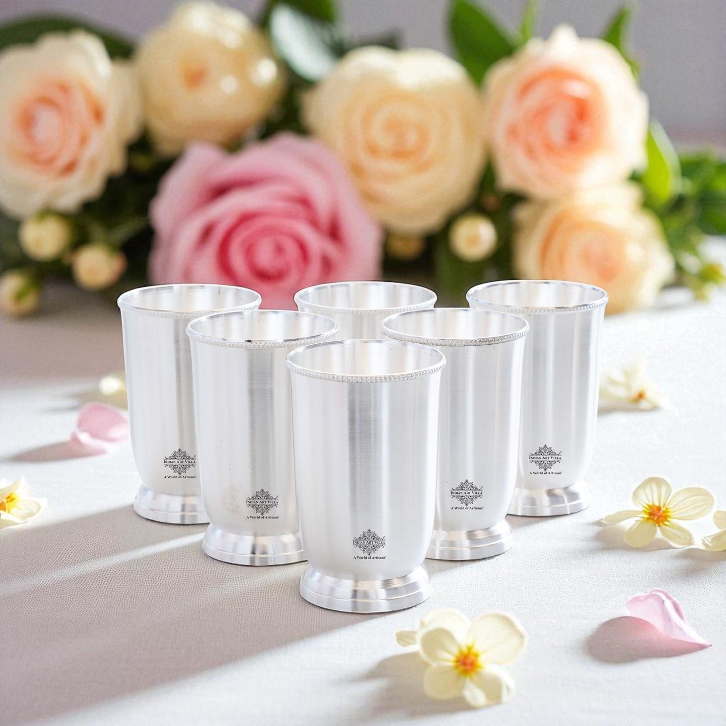 Handcrafted Pure Silver Plated Glass with Plain Design, Drinkware, Serveware, Tableware