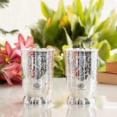 Handmade Designer Silver Plated Set of 2 Glass Goblet 250 ML each