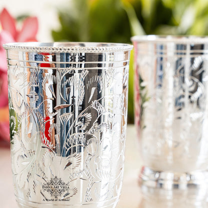 Handmade Designer Silver Plated Set of 2 Glass Goblet 250 ML each