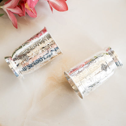 Handmade Designer Silver Plated Set of 2 Glass Goblet 250 ML each