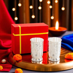 Handmade Designer Silver Plated Set of 2 Glass Goblet 250 ML each