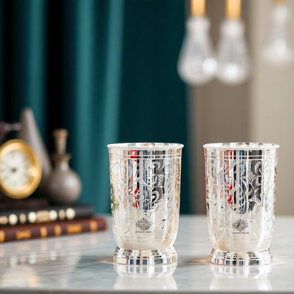 Handmade Designer Silver Plated Set of 2 Glass Goblet 250 ML each