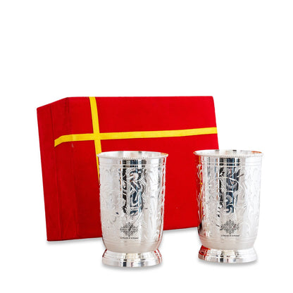 Handmade Designer Silver Plated Set of 2 Glass Goblet 250 ML each