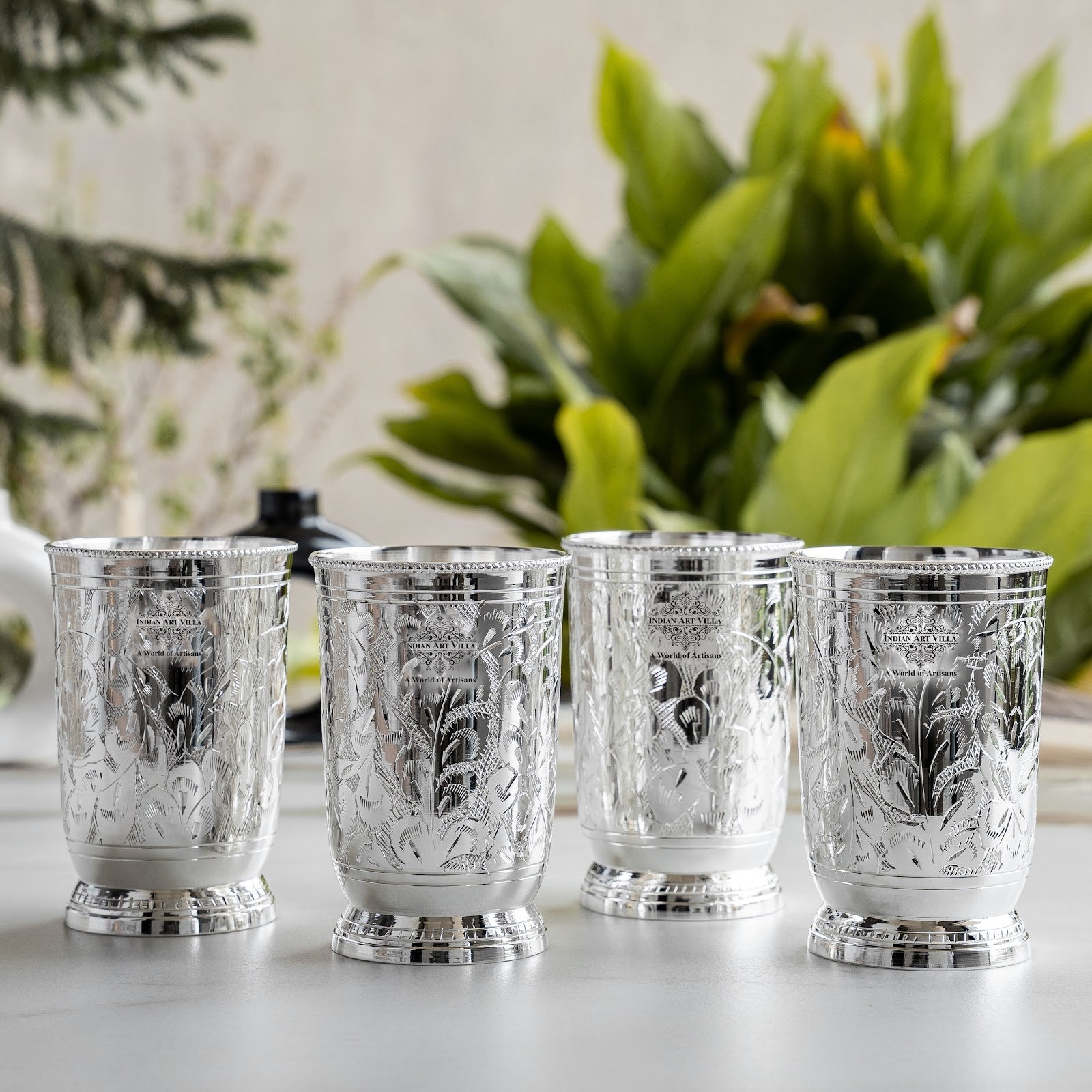 Silver Plated Glass  Set of 4 with Red Box