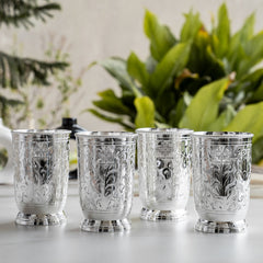 Silver Plated Glass  Set of 4 with Red Box