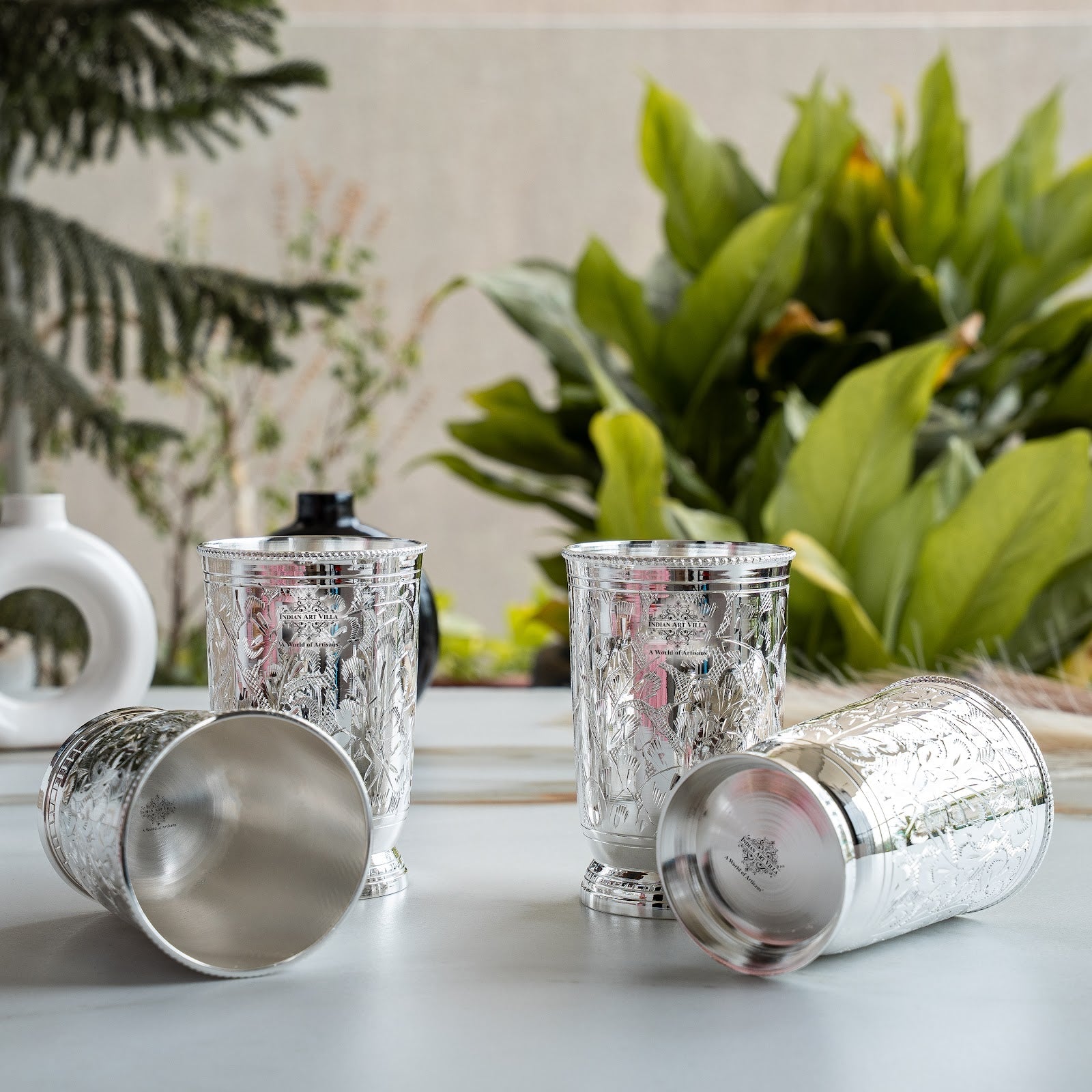 Silver Plated Glass  Set of 4 with Red Box
