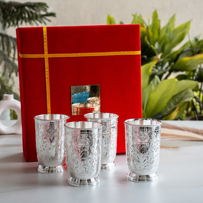 Silver Plated Glass  Set of 4 with Red Box