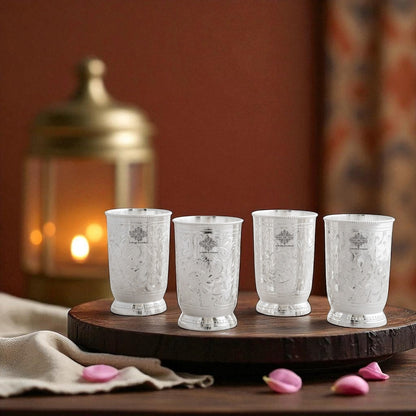 Silver Plated Glass  Set of 4 with Red Box