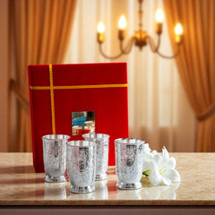 Silver Plated Glass  Set of 4 with Red Box