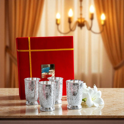 Silver Plated Glass  Set of 4 with Red Box