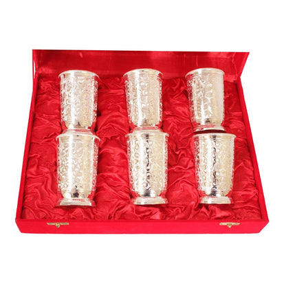 Silver Plated Embossed Design Glass Tumbler set of 6