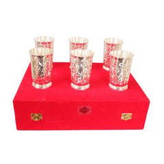 Silver Plated Embossed Design Glass Tumbler set of 6