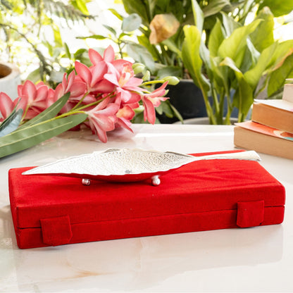 Silver Plated Leaf Design Deep Dish Bowl comes with Red velvet gift Packing box