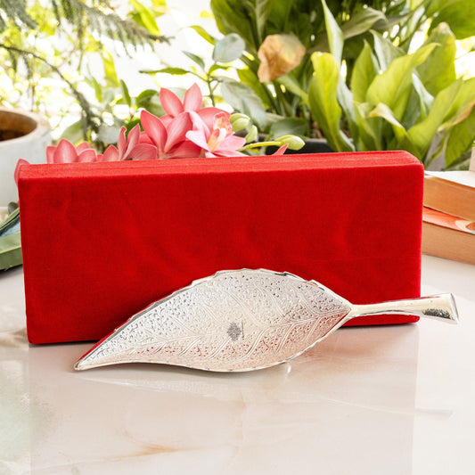 Silver Plated Leaf Design Deep Dish Bowl comes with Red velvet gift Packing box