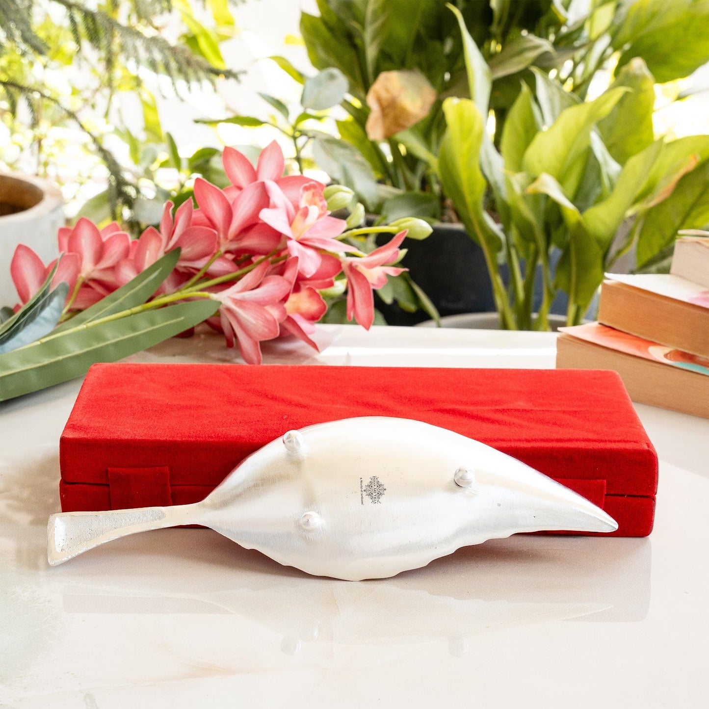 Silver Plated Leaf Design Deep Dish Bowl comes with Red velvet gift Packing box