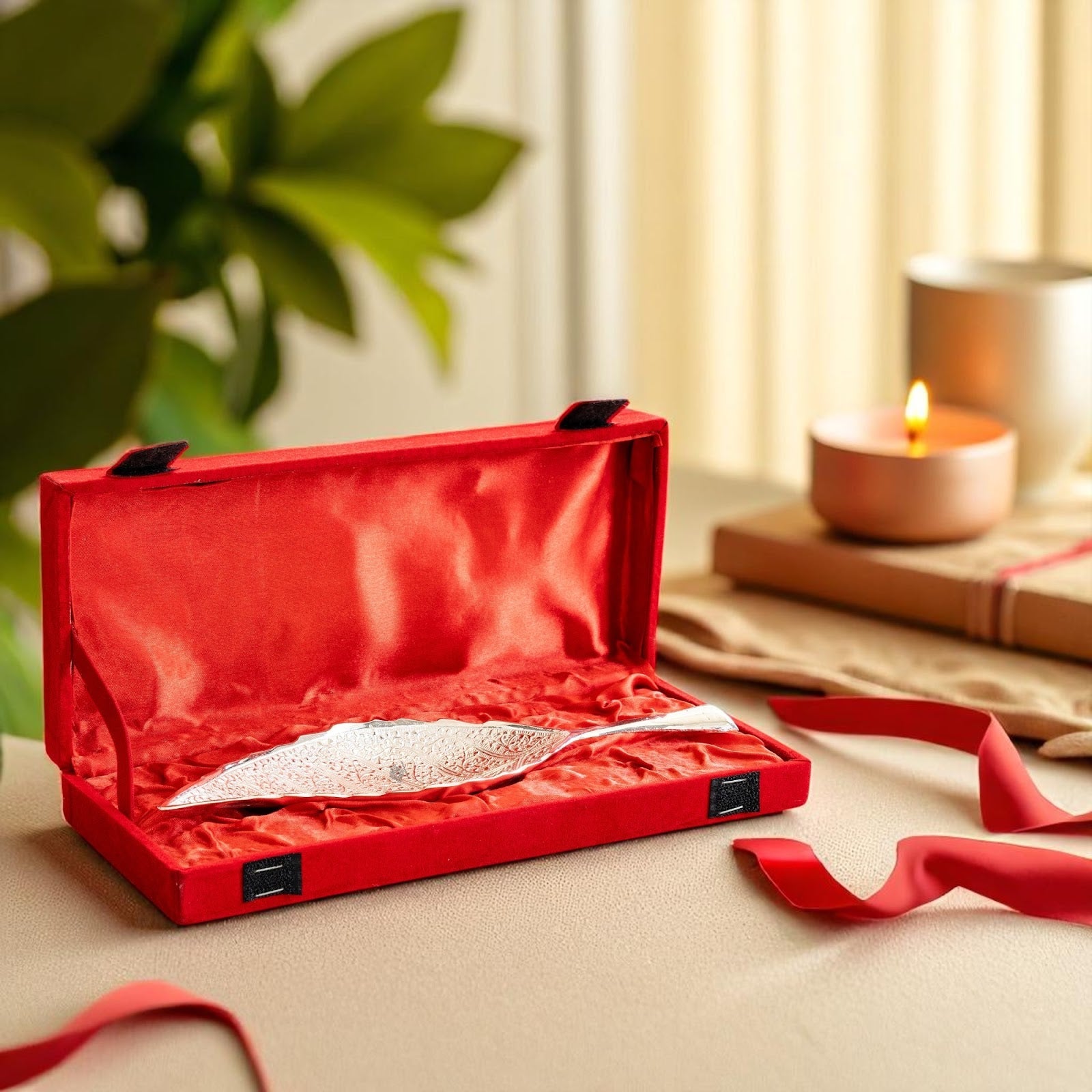 Silver Plated Leaf Design Deep Dish Bowl comes with Red velvet gift Packing box