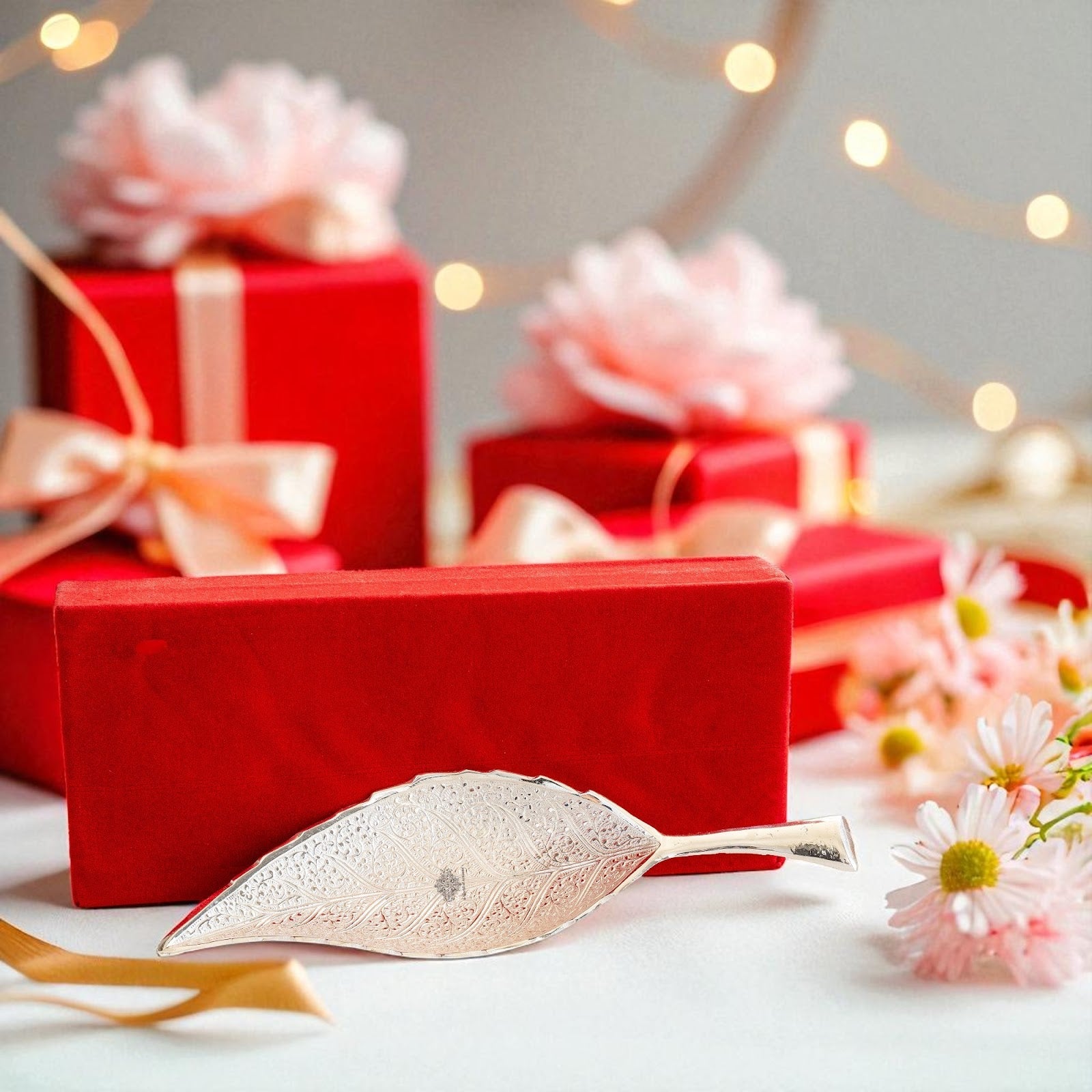 Silver Plated Leaf Design Deep Dish Bowl comes with Red velvet gift Packing box
