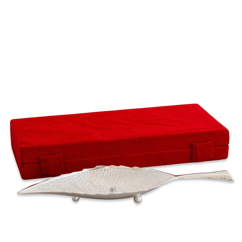 Silver Plated Leaf Design Deep Dish Bowl comes with Red velvet gift Packing box