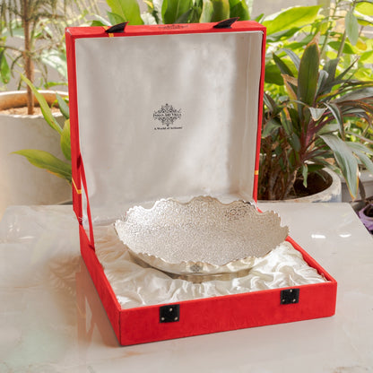 Handmade Silver Plated Round Design Deep Dish Bowl comes with Red/Blue Velevt box