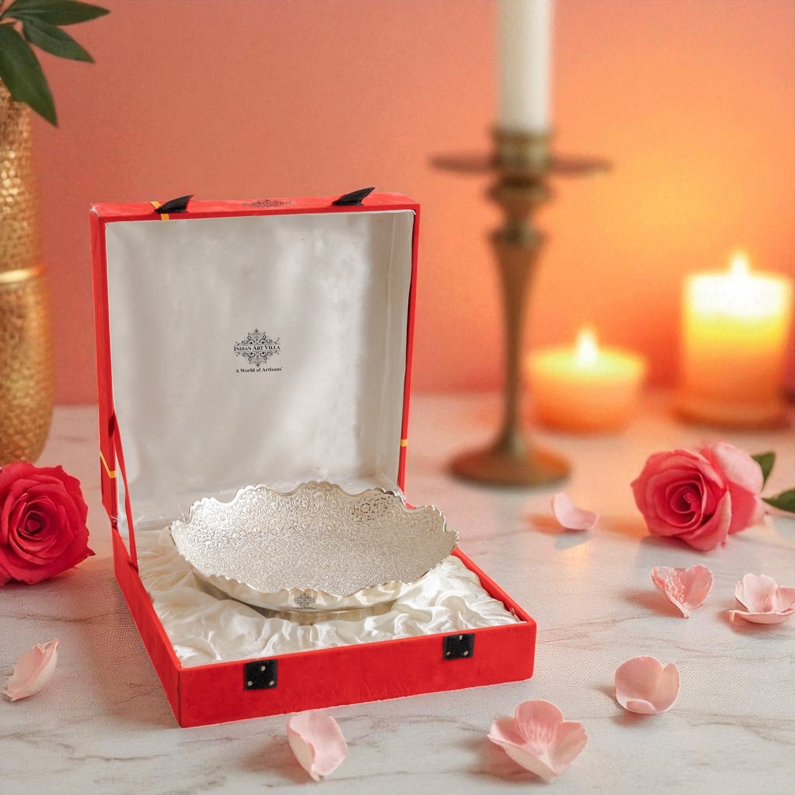 Handmade Silver Plated Round Design Deep Dish Bowl comes with Red/Blue Velevt box