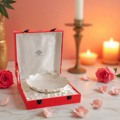 Handmade Silver Plated Round Design Deep Dish Bowl comes with Red/Blue Velevt box