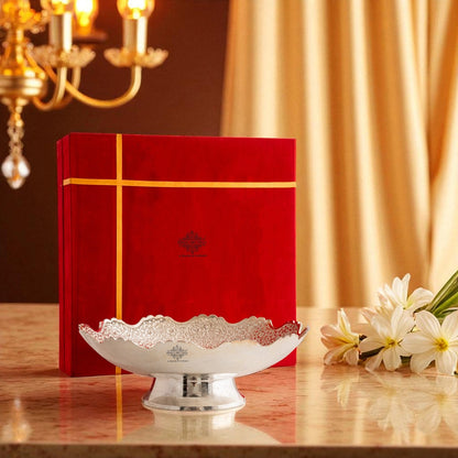 Handmade Silver Plated Round Design Deep Dish Bowl comes with Red/Blue Velevt box