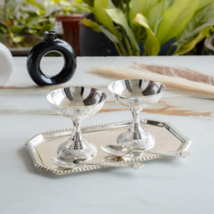 Pure Silver Plated Designer 2 Ice Cream Bowl 2 Spoon 1 Tray