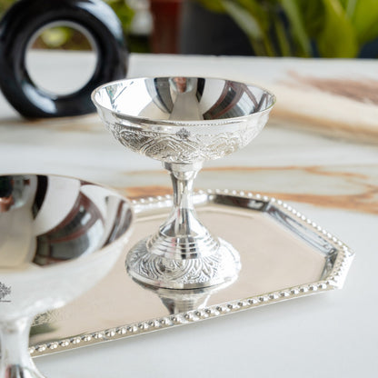 Pure Silver Plated Designer 2 Ice Cream Bowl 2 Spoon 1 Tray
