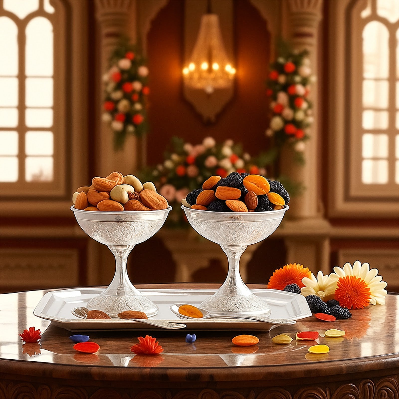 Pure Silver Plated Designer 2 Ice Cream Bowl 2 Spoon 1 Tray