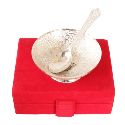 Silver Plated Floral Design Bowl 130 ML with 1 Spoon