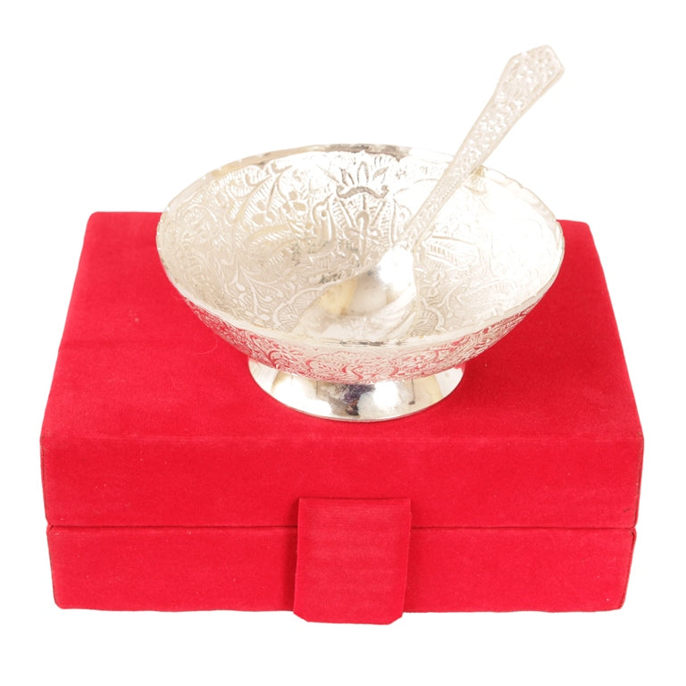 Silver Plated Floral Design Bowl 130 ML with 1 Spoon