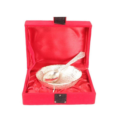 Silver Plated Floral Design Bowl 130 ML with 1 Spoon