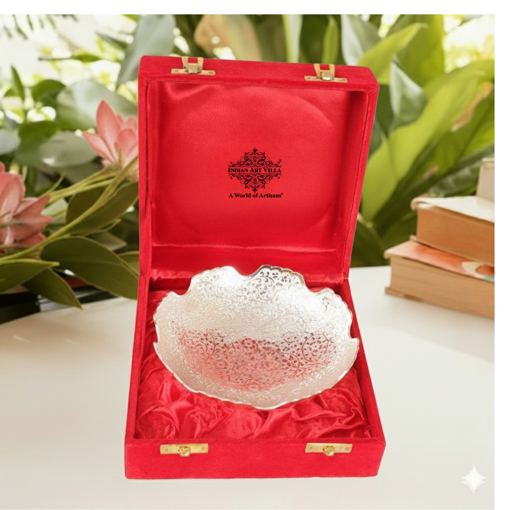 Handcrafted Pure Silver Plated Round Designer Decorative Bowl