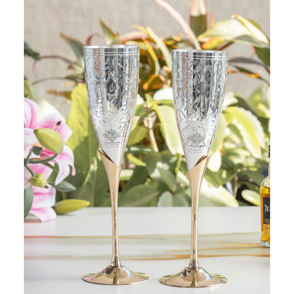 Set of 2 Silver Plated & Brass Champagne Wine Glass With Box