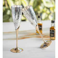Set of 2 Silver Plated & Brass Champagne Wine Glass With Box