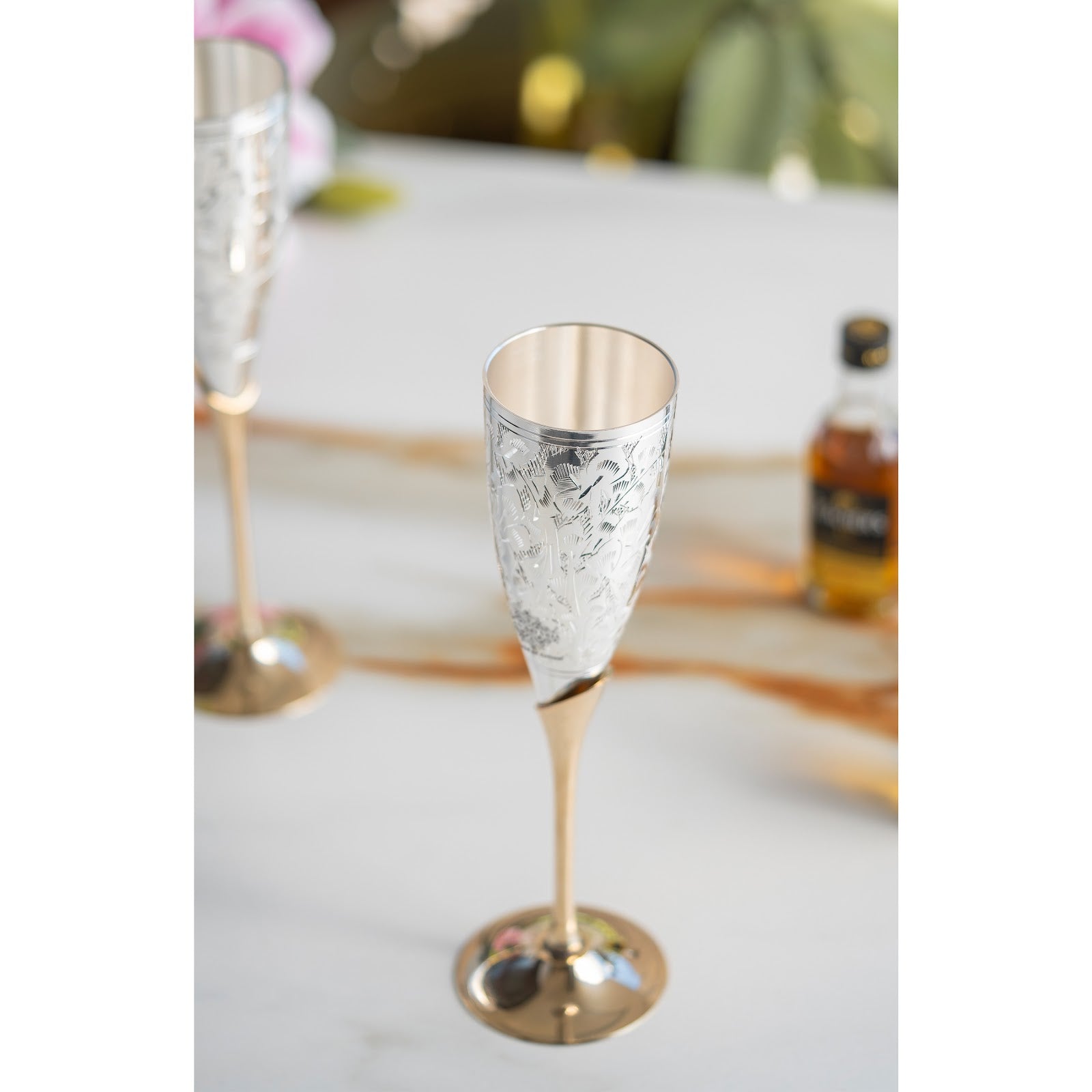 Set of 2 Silver Plated & Brass Champagne Wine Glass With Box