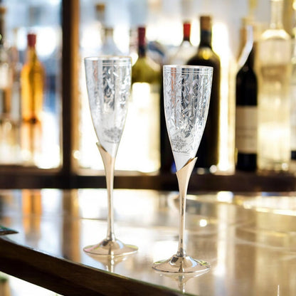 Set of 2 Silver Plated & Brass Champagne Wine Glass With Box