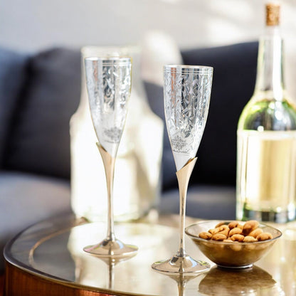 Set of 2 Silver Plated & Brass Champagne Wine Glass With Box